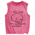 Unisex Cat Sleep Until Problem Disappear Printed Washed Tank Top