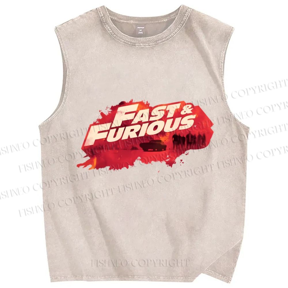 Unisex Fast & Furious Printed Washed Tank Top