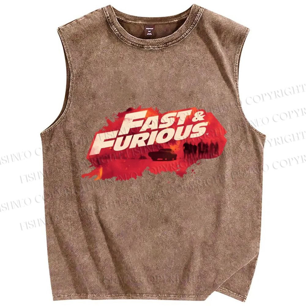 Unisex Fast & Furious Printed Washed Tank Top