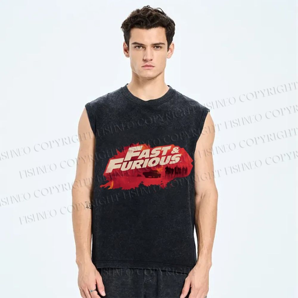 Unisex Fast & Furious Printed Washed Tank Top