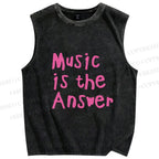 Unisex Music Is the Answer Printed Washed Tank Top