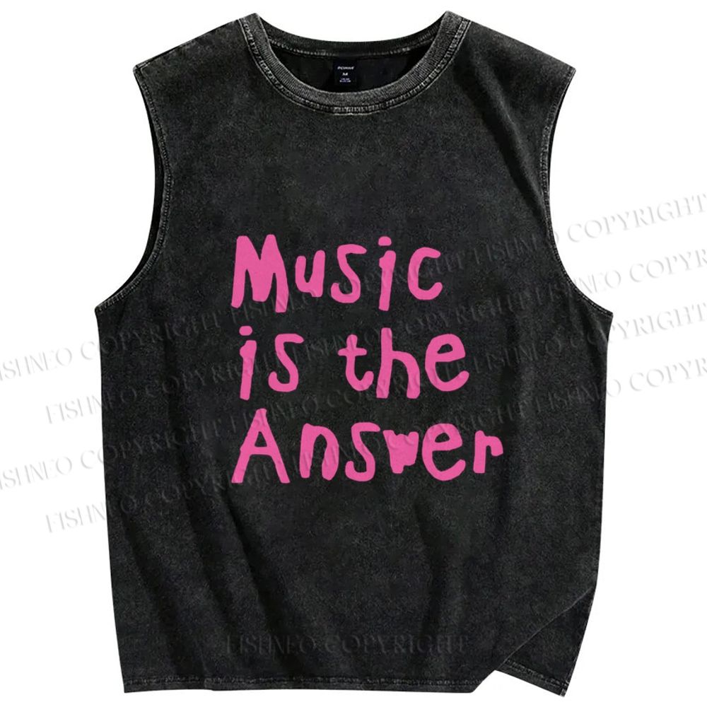 Unisex Music Is the Answer Printed Washed Tank Top