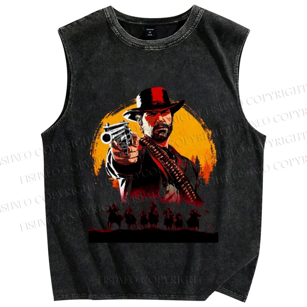 Unisex Red Dead Redemption Printed Washed Tank Top