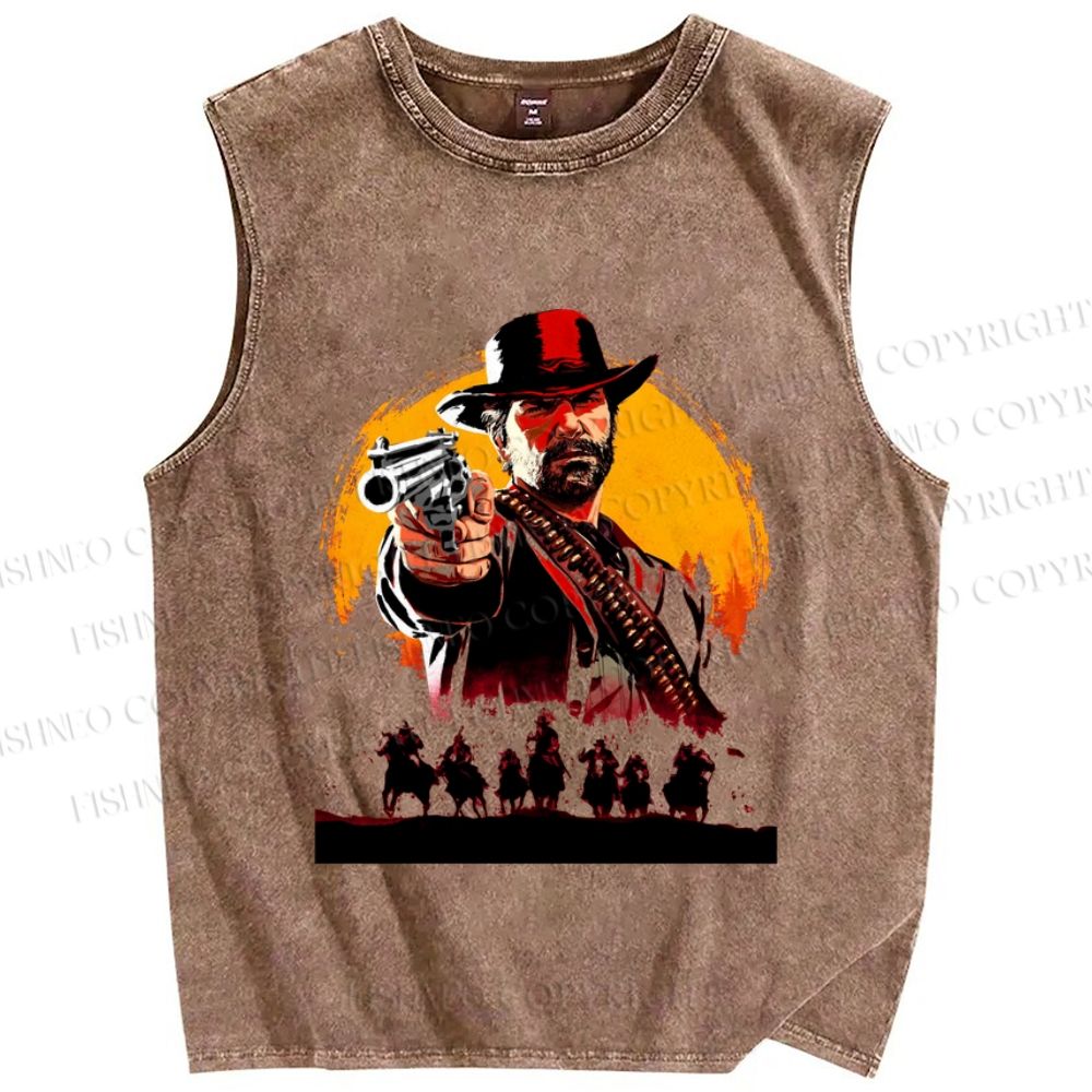 Unisex Red Dead Redemption Printed Washed Tank Top