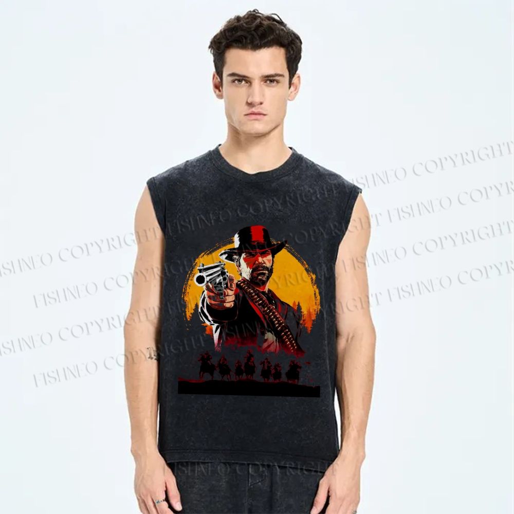 Unisex Red Dead Redemption Printed Washed Tank Top