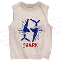 Unisex Vintage Shark Printed Washed Tank Top