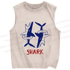 Unisex Vintage Shark Printed Washed Tank Top