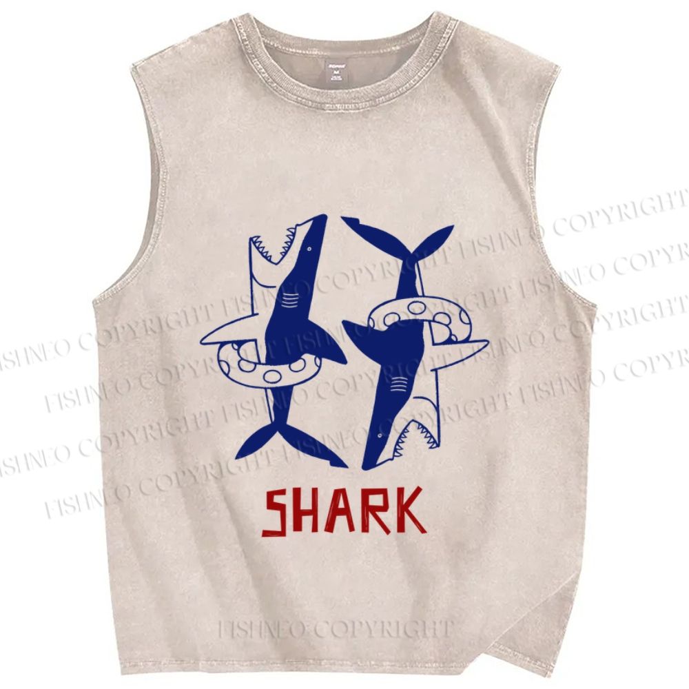 Unisex Vintage Shark Printed Washed Tank Top