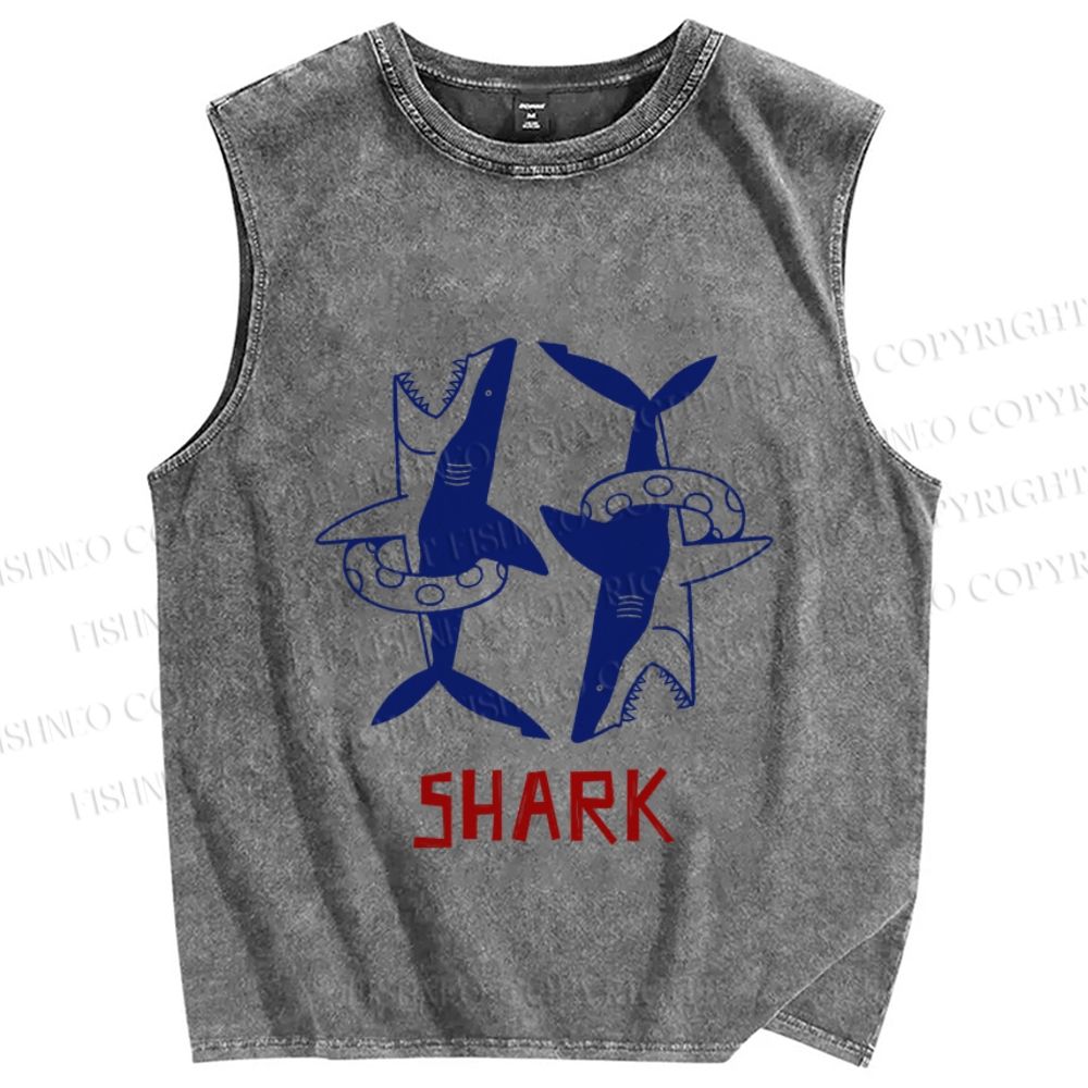 Unisex Vintage Shark Printed Washed Tank Top