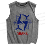 Unisex Vintage Shark Printed Washed Tank Top