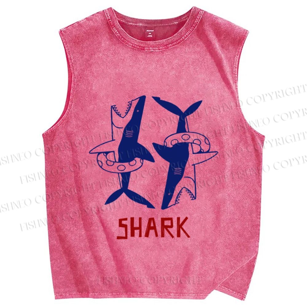 Unisex Vintage Shark Printed Washed Tank Top