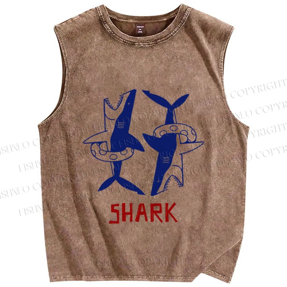 Unisex Vintage Shark Printed Washed Tank Top