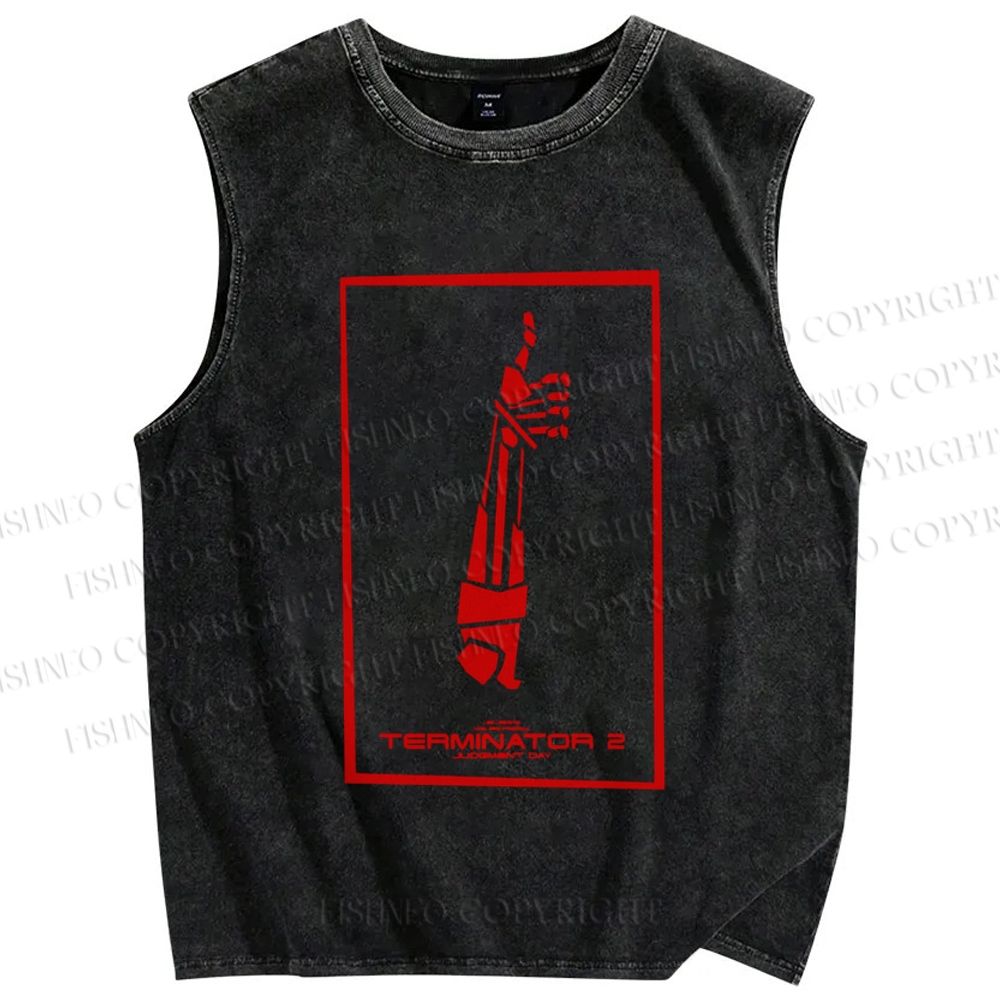 Unisex Terminator Printed Washed Tank Top