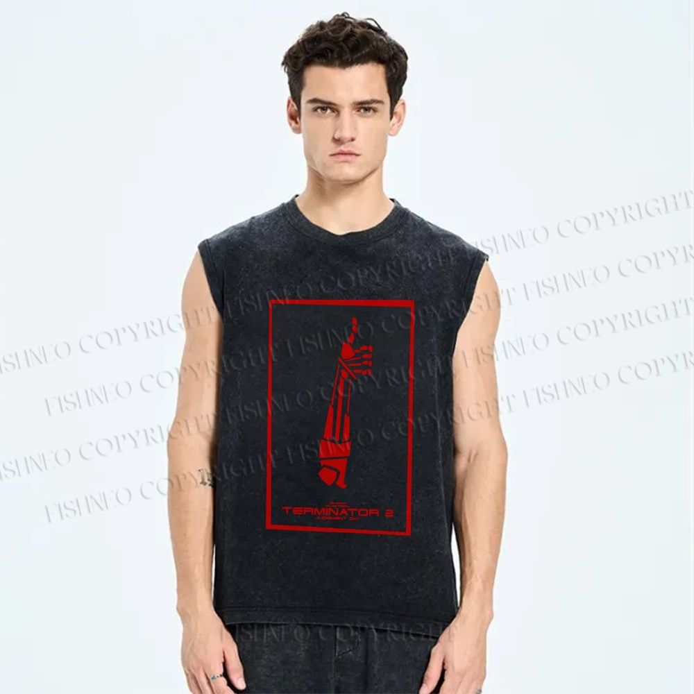 Unisex Terminator Printed Washed Tank Top