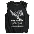 Unisex Born To Shell Printed Washed Tank Top
