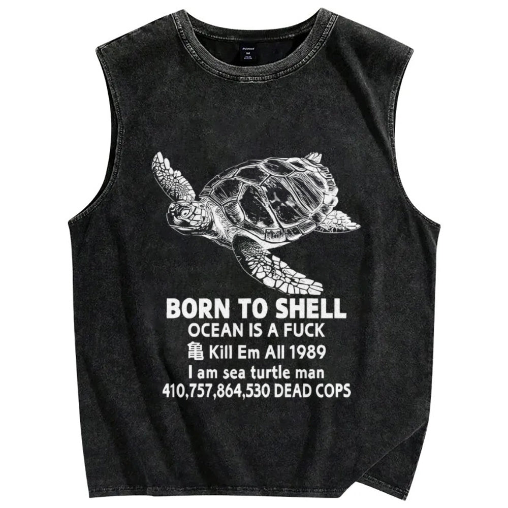 Unisex Born To Shell Printed Washed Tank Top
