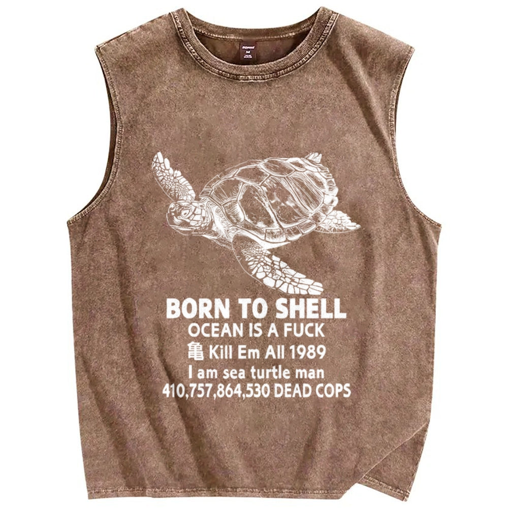 Born To Shell Vintage Distressed Washed Tank Top