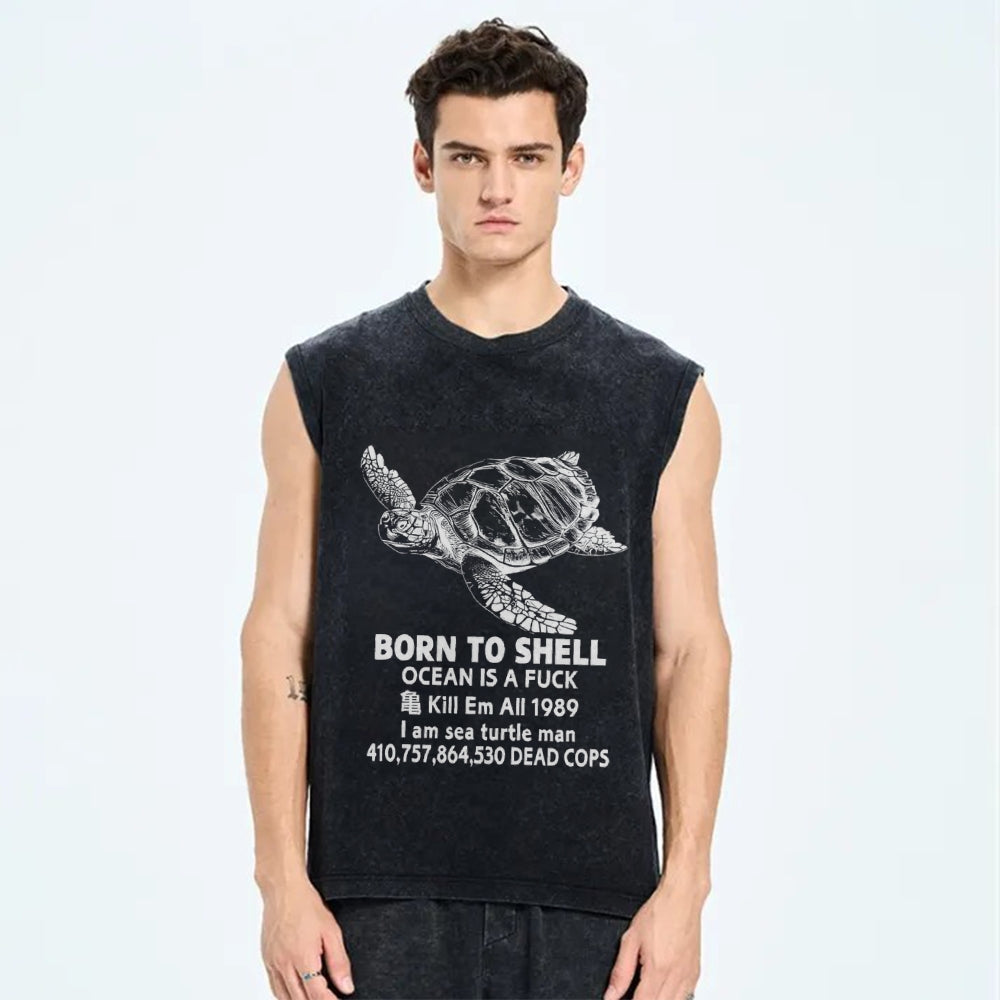 Unisex Born To Shell Printed Washed Tank Top
