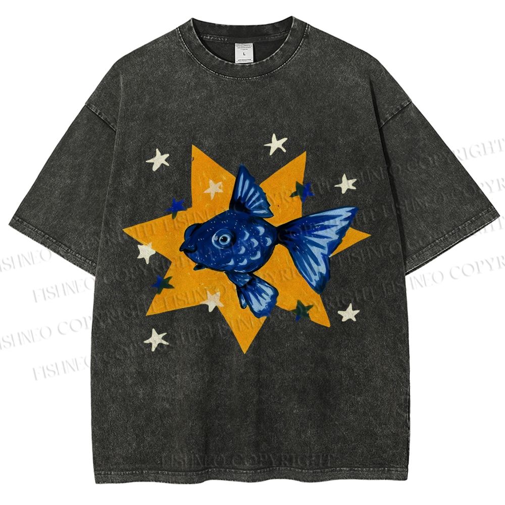 Unisex Star Fish Printed Washed Tee