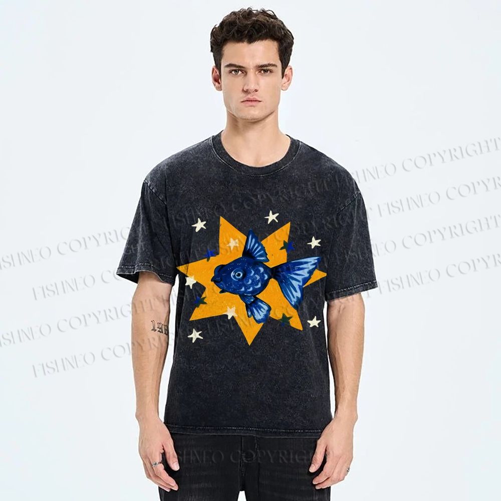 Unisex Star Fish Printed Washed Tee