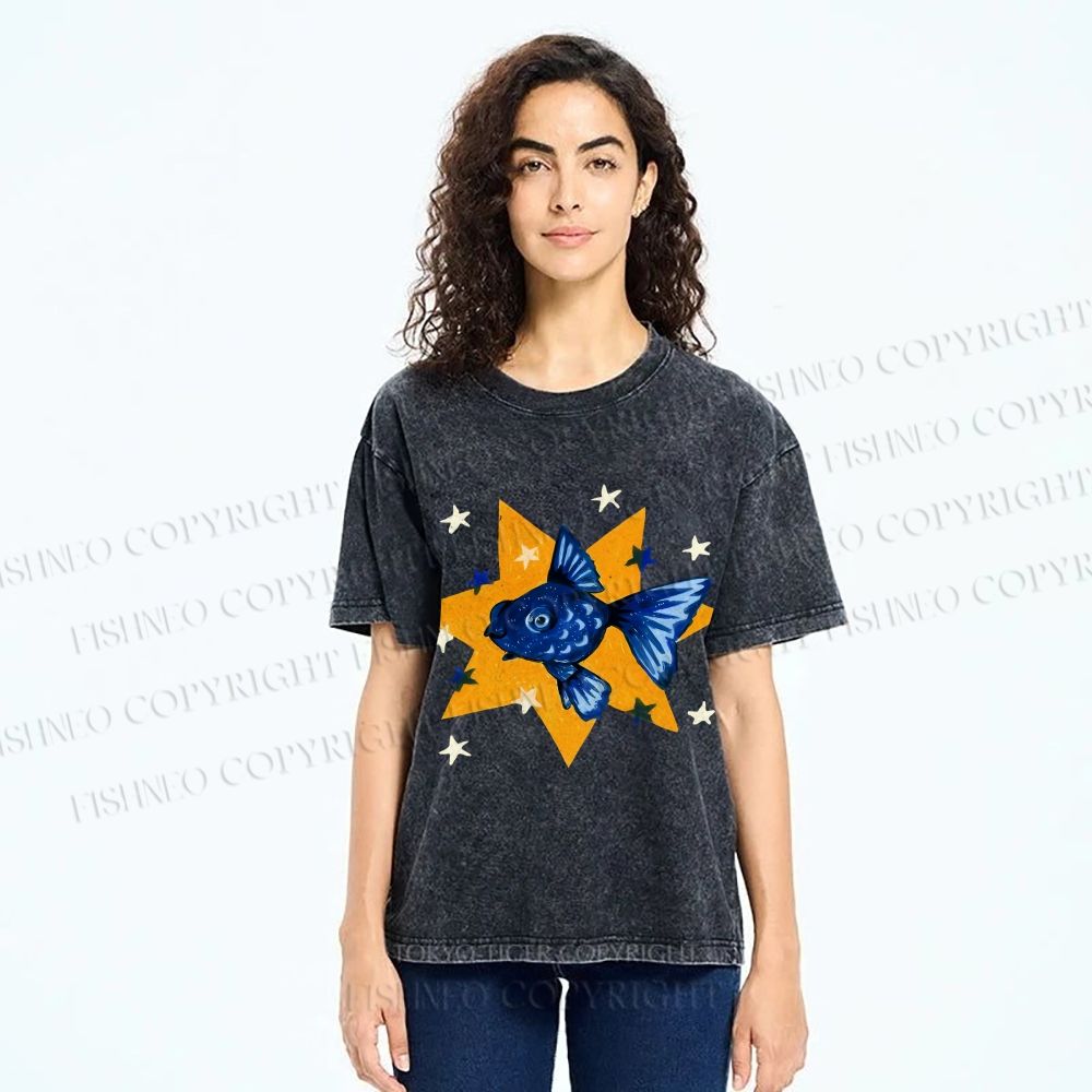 Unisex Star Fish Printed Washed Tee