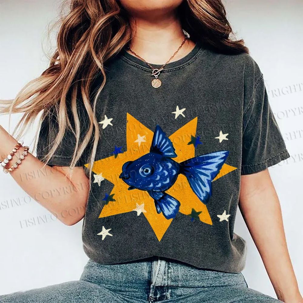 Unisex Star Fish Printed Washed Tee
