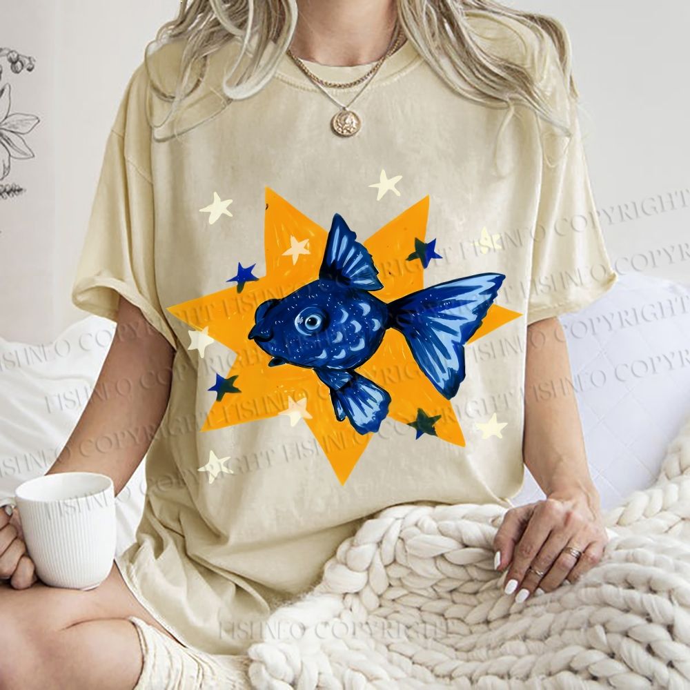 Unisex Star Fish Printed Washed Tee