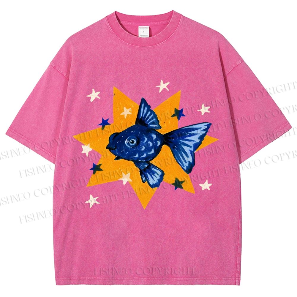 Unisex Star Fish Printed Washed Tee