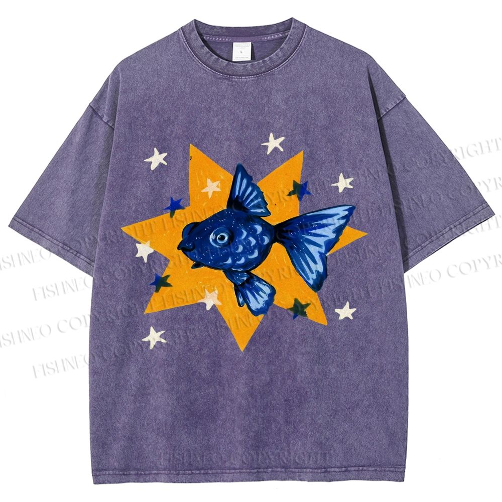 Unisex Star Fish Printed Washed Tee