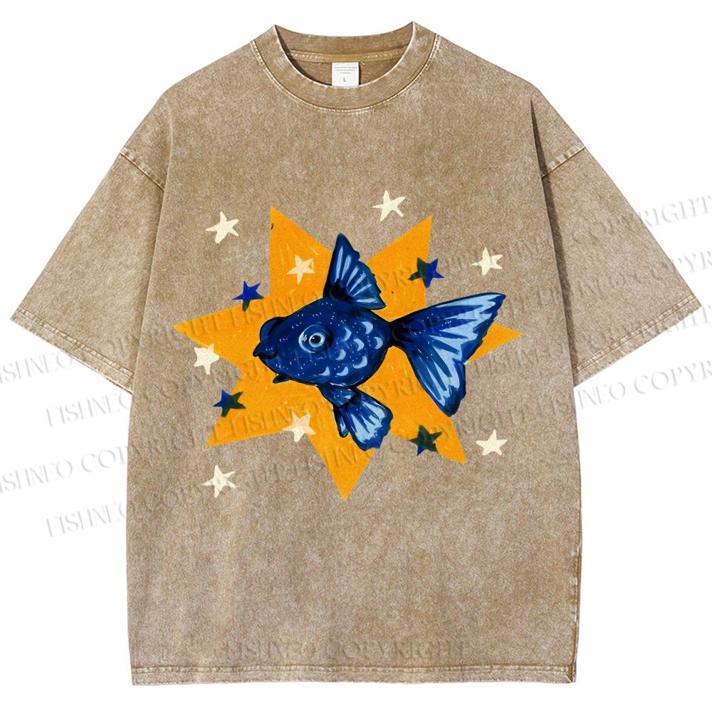 Unisex Star Fish Printed Washed Tee