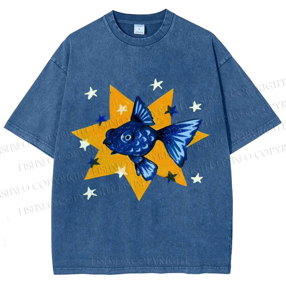 Unisex Star Fish Printed Washed Tee