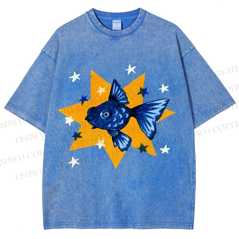 Unisex Star Fish Printed Washed Tee