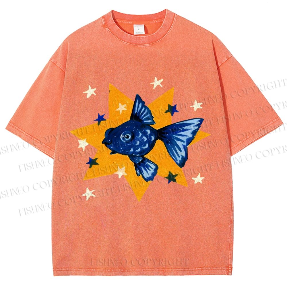 Unisex Star Fish Printed Washed Tee