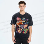Unisex Colorful Cartoon Fish Printed Washed Tee