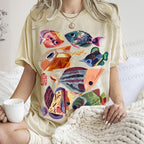 Unisex Colorful Cartoon Fish Printed Washed Tee