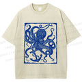Unisex Vintage Octopus Printed Washed Tee