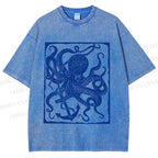 Unisex Vintage Octopus Printed Washed Tee