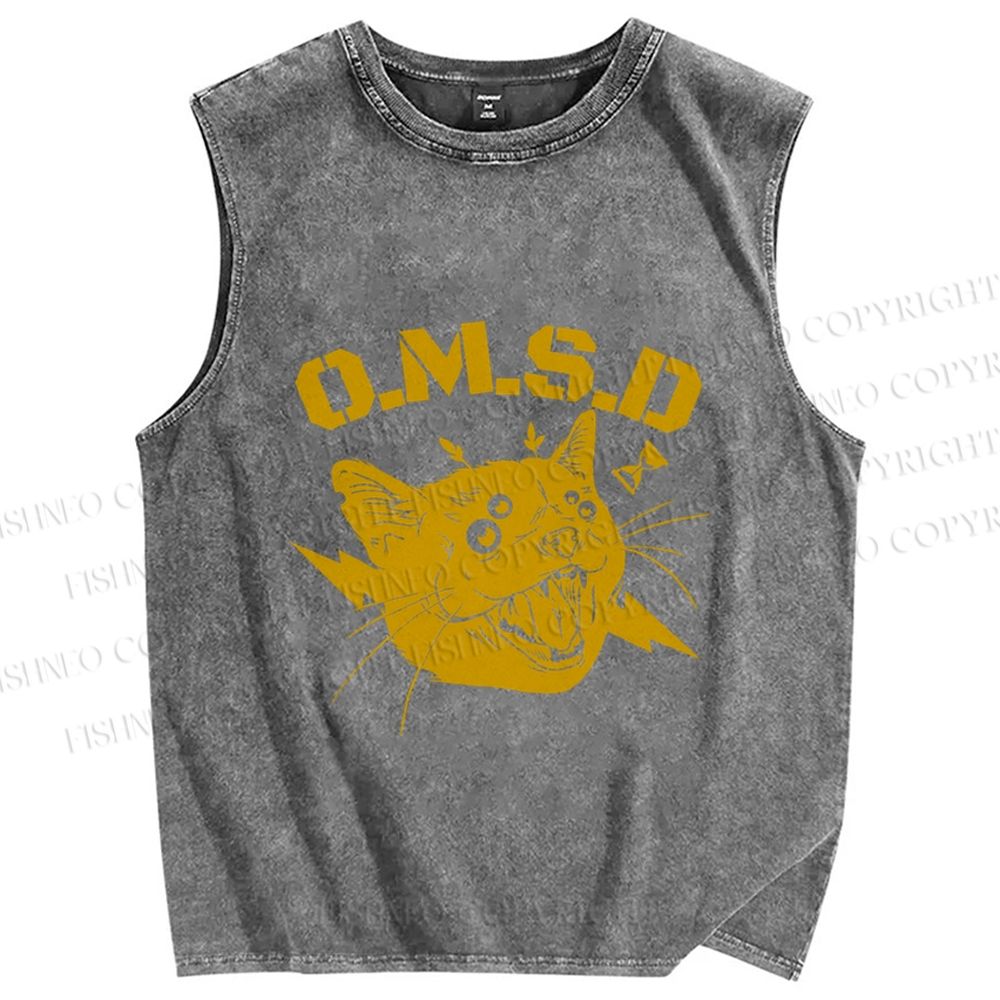 Unisex Shouting Cat Printed Washed Tank Top