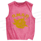 Unisex Shouting Cat Printed Washed Tank Top