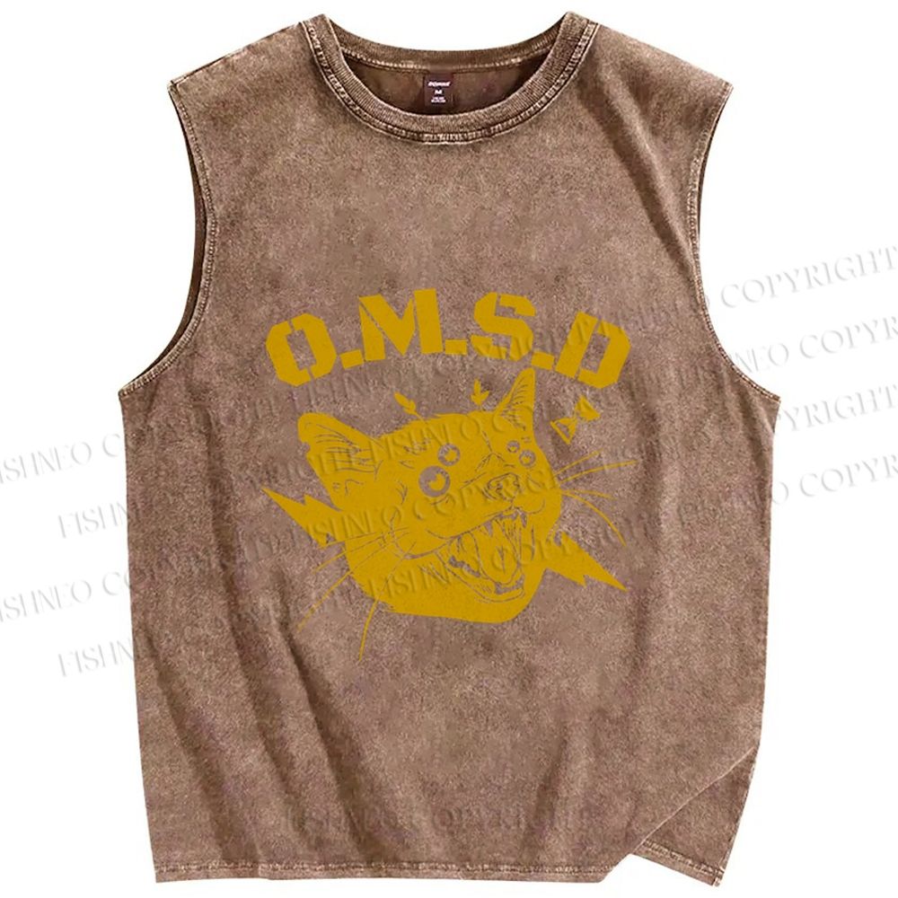 Unisex Shouting Cat Printed Washed Tank Top
