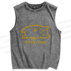 Unisex Laying Cat Existing Printed Washed Tank Top