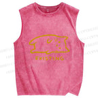 Unisex Laying Cat Existing Printed Washed Tank Top