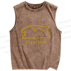 Unisex Laying Cat Existing Printed Washed Tank Top
