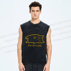 Unisex Laying Cat Existing Printed Washed Tank Top