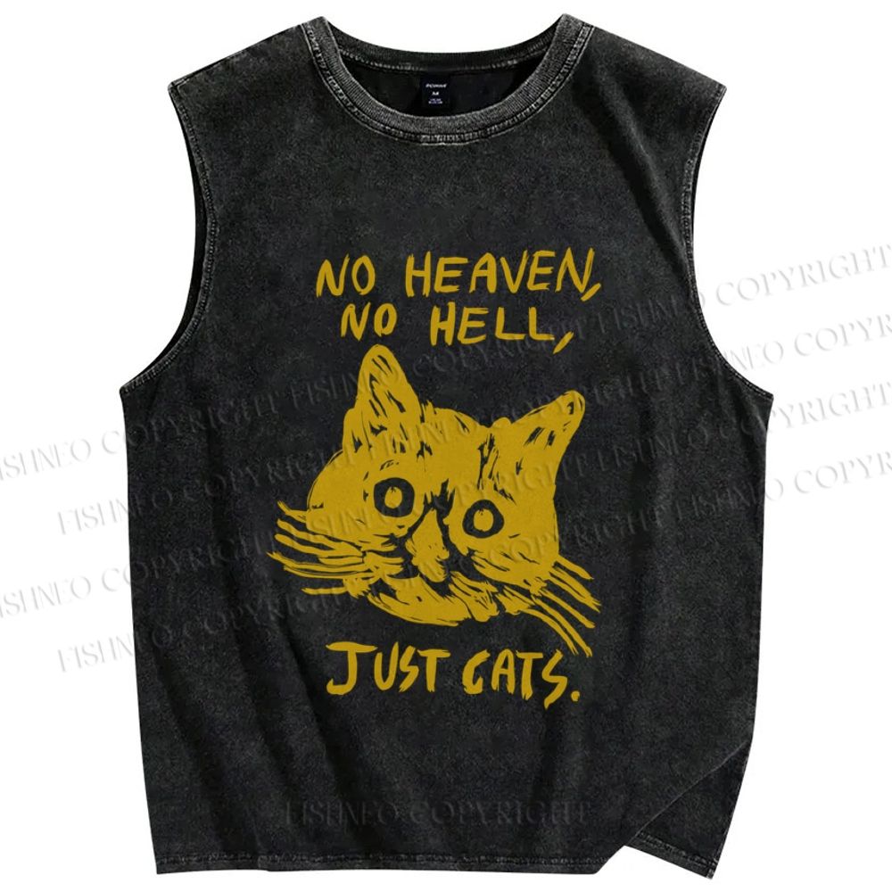 Unisex No Heaven No Hell Just Cat Printed Washed Tank Top