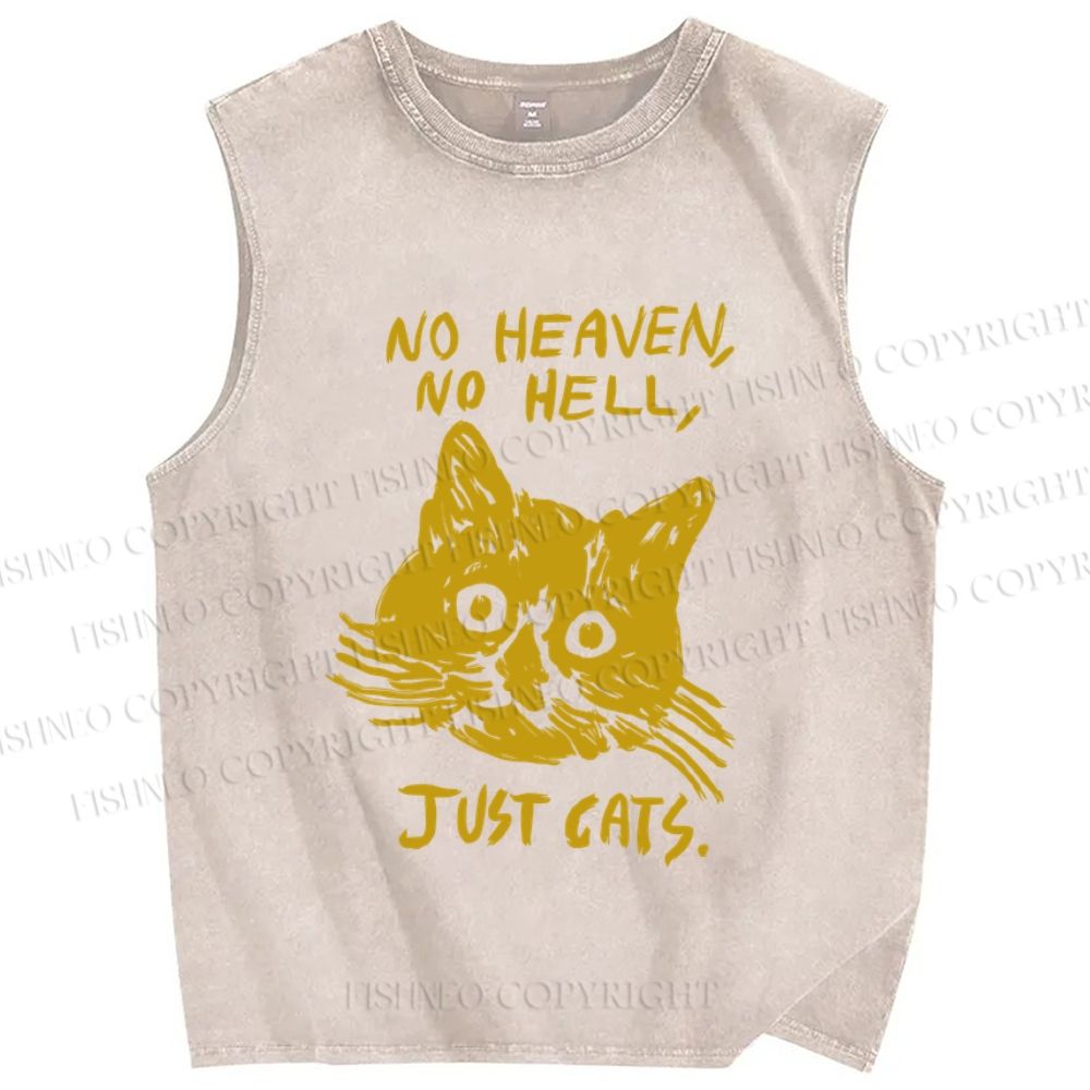 Unisex No Heaven No Hell Just Cat Printed Washed Tank Top