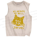 Unisex No Heaven No Hell Just Cat Printed Washed Tank Top