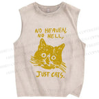 Unisex No Heaven No Hell Just Cat Printed Washed Tank Top