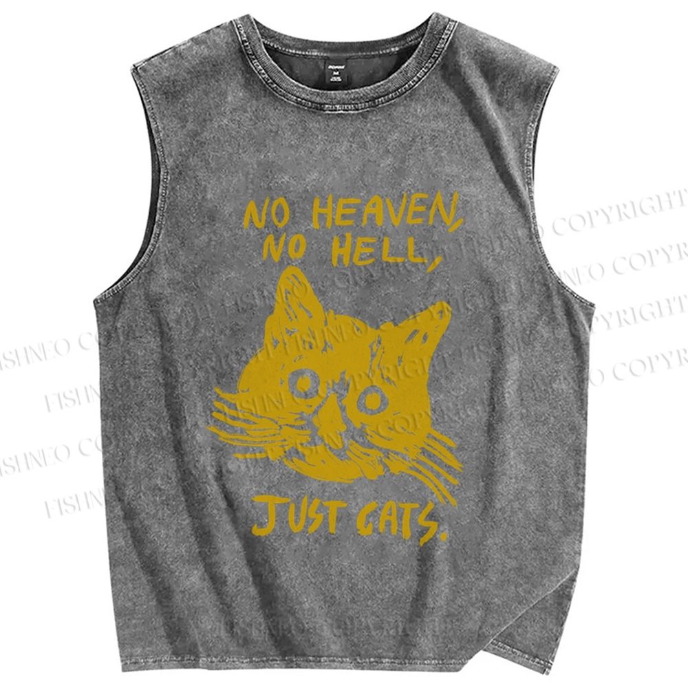Unisex No Heaven No Hell Just Cat Printed Washed Tank Top
