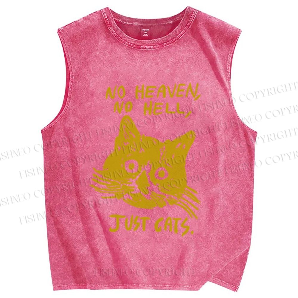 Unisex No Heaven No Hell Just Cat Printed Washed Tank Top
